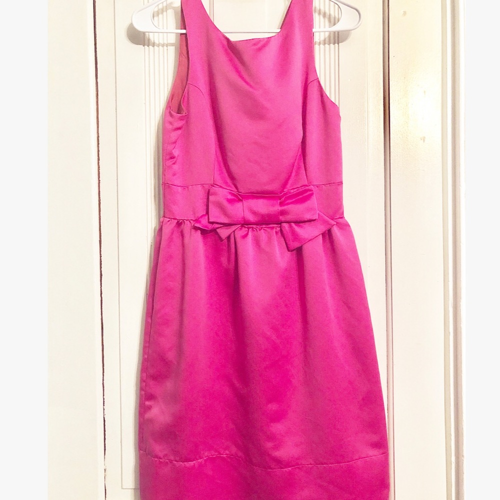 Designer Pink Satin Cocktail Dress w/ Bow Detail